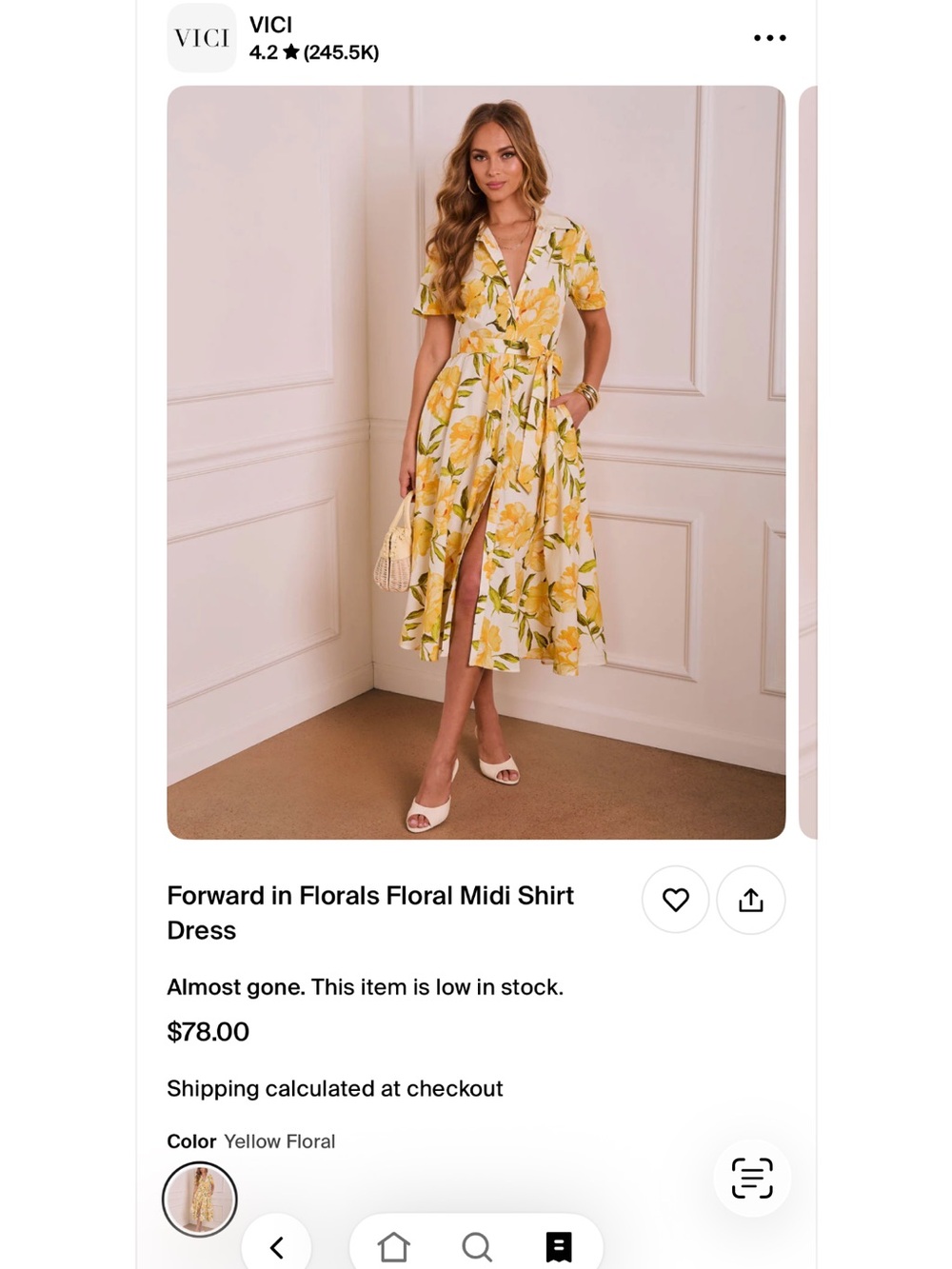 VICI Yellow Floral Wrap Midi Dress